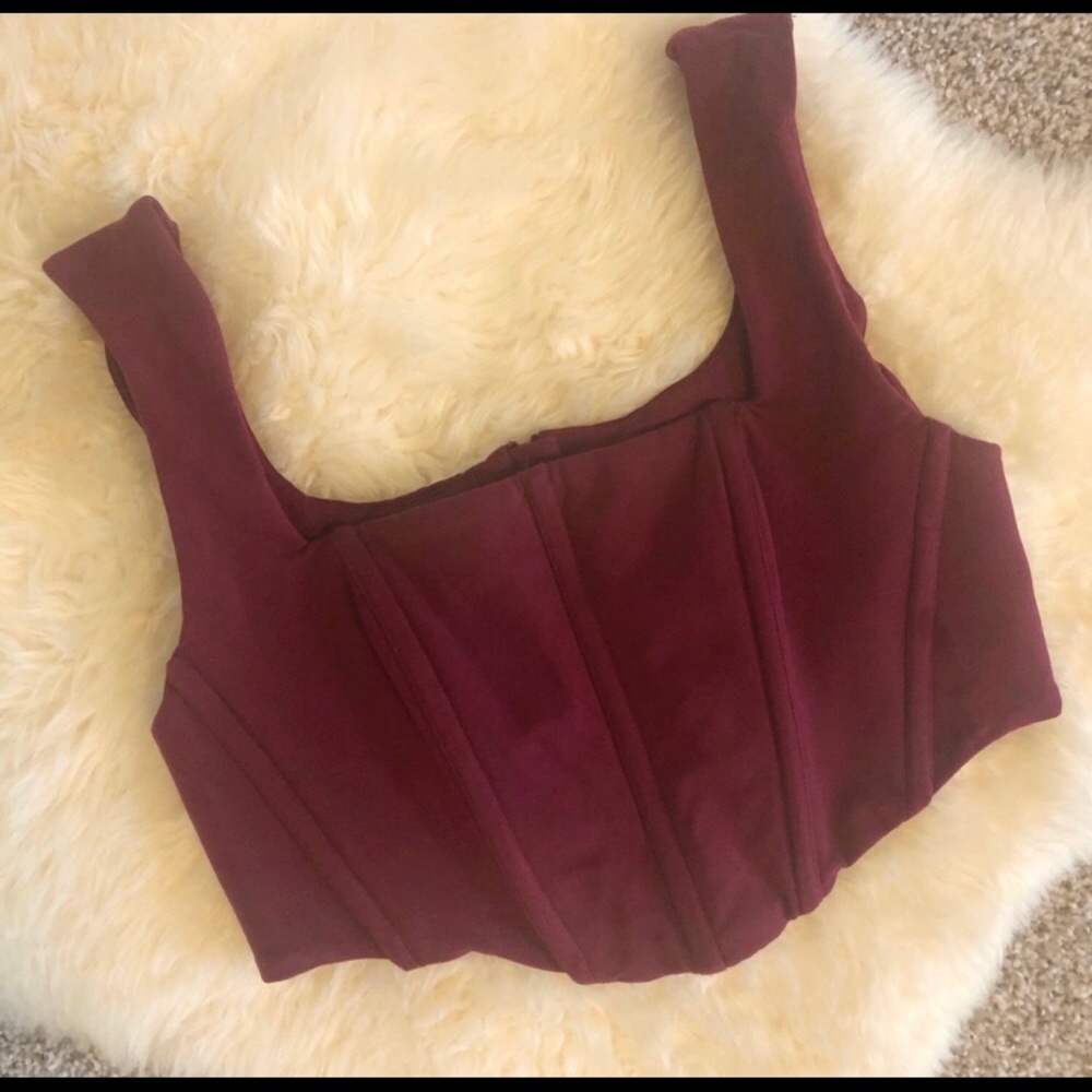 Meshki  ADARA Sleeveless Corset Crop Top Burgundy